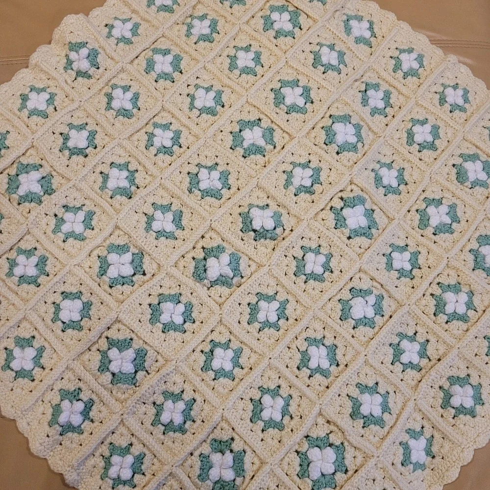 Handmade Granny Square Crocheted Lap Blanket 32x30 Soft‎ Yarn Afghan Baby